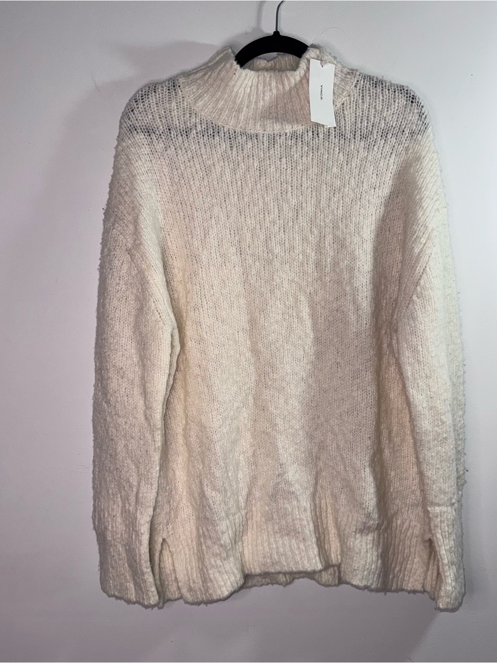 Vince Women’s L Ivory Wool Blend Open Knit Mock Neck Sweater NWT